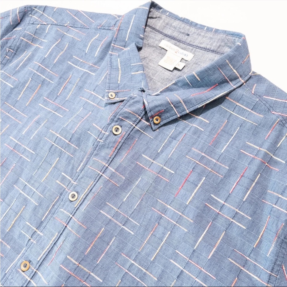 Carbon 2 Cobalt Mens XL Button Front Short Sleeve Casual Soft Cotton Check